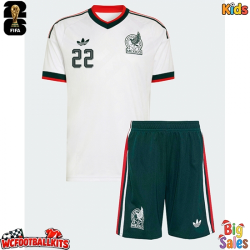 Mexico Hirving Lozano #22 Replica Away Stadium Kit for Kids World Cup 2026 Short Sleeve (+ pants)